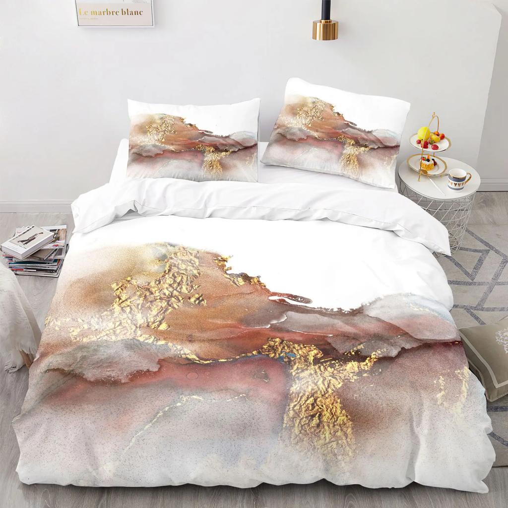 Modern Gold Blue Marble Soft Duvet Cover Women Kid Gift Gliter Abstract Marble Luxurious Ink Plus Wash Art Theme Bedrom Decorations