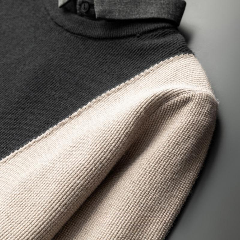 Herren-Pullover, Herbst und Winter, neuer lockerer, lässiger Trend, Farbblockierung, Rundhals-Oberteile, vielseitige, faule Strickwaren für Herren