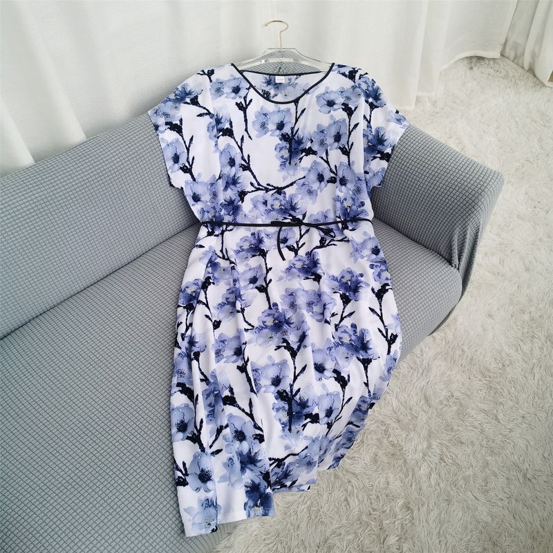 Multi-Color Silk Cotton Dress Home Wear Shoelace round Collar Skirt Special Treatment Rayon Nightdress for Women