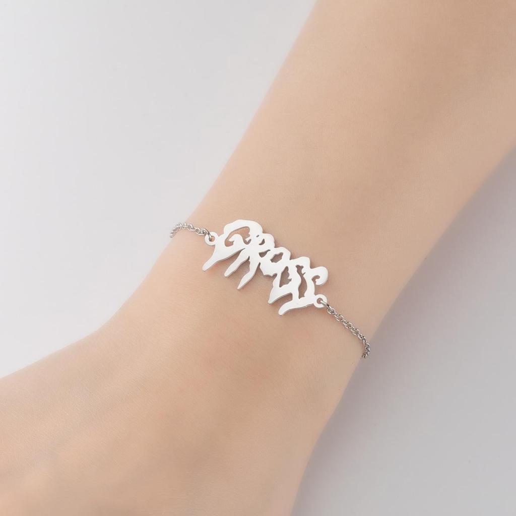 2024 European Retro Gothic Angel 'Babygirl' Love Letter Bracelet for Couples