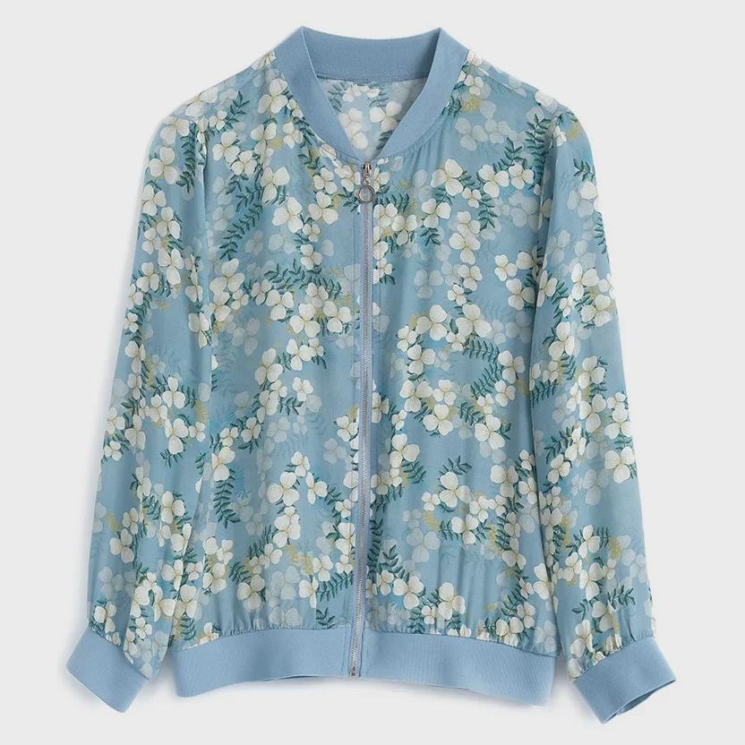 Bluse aus floralem Chiffon mit langen Ärmeln und schmaler Passform