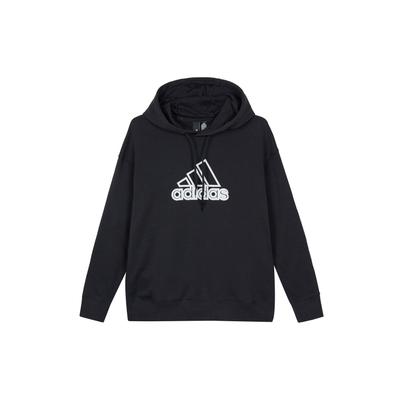 Essential Logo Bestickter Kordelzug-Pullover Hoodie Damen Hoodie Schwarz HM5278