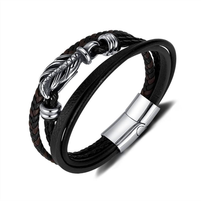 Hot Selling Stainless Steel Bracelet Fashionable Retro Multi-layer Woven Men s Leather