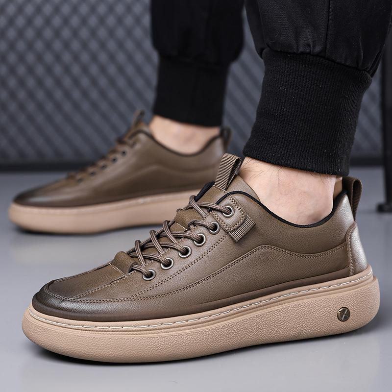 New Designer Solid Color Casual Leather Sneakers for Men Spring Autumn Outdoor Driving Shoes Male Fashion Korean Board Shoes Man