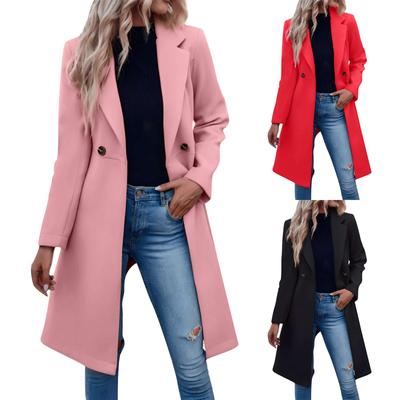 Women's Waist Cinching Double Buckle Long Woolen Women's Coat Jacket