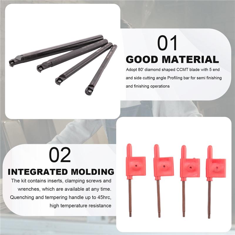 Premium-4 Set Of 7/8/10/12Mm Sclcr Lathe Boring Bar Tool Holder+10Pcs Ccmt 0602 Inserts