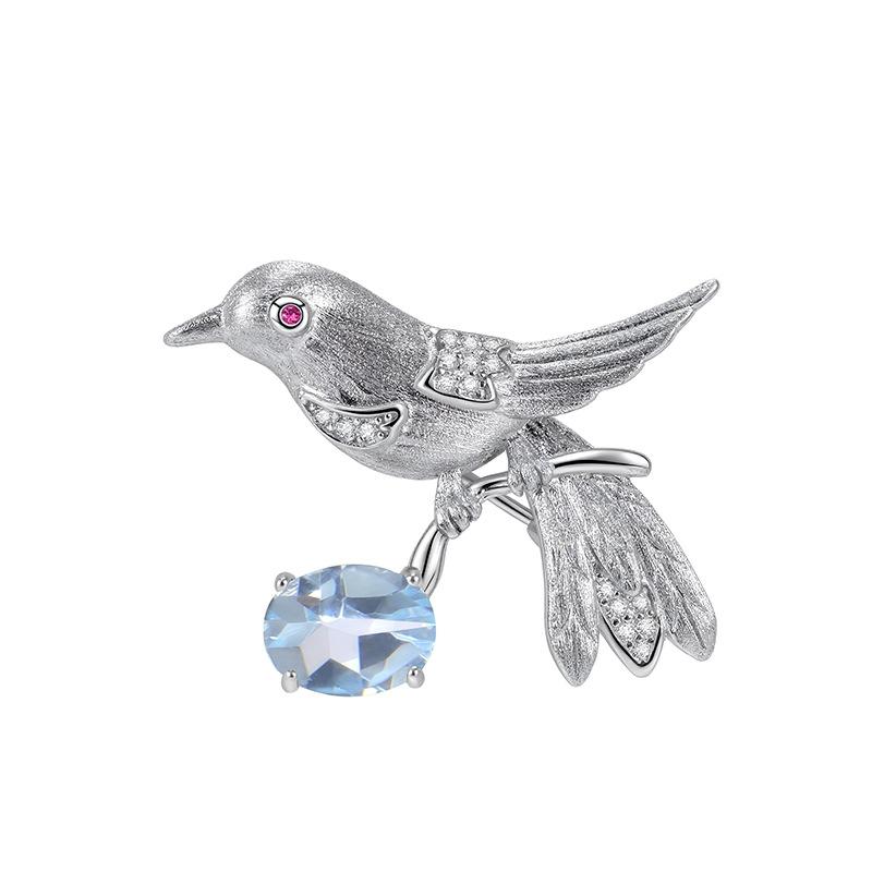 

S925 Sterling Silver Parrot Brooch For Women Luxury Brushed Craft Natural Crystal Fashion Elegant Corsage Pin High Grade Versatile Jewelry Gif 33*29mm