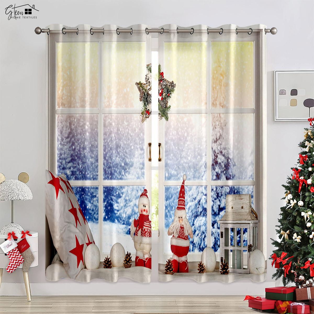 

Christmas Ball Car Wood Cartoon Printed Window Curtains Bedchamber Family Room Restaurant New Holiday Party Decorative Curtains W50xH130(CM)x2PCS&Grommet Top