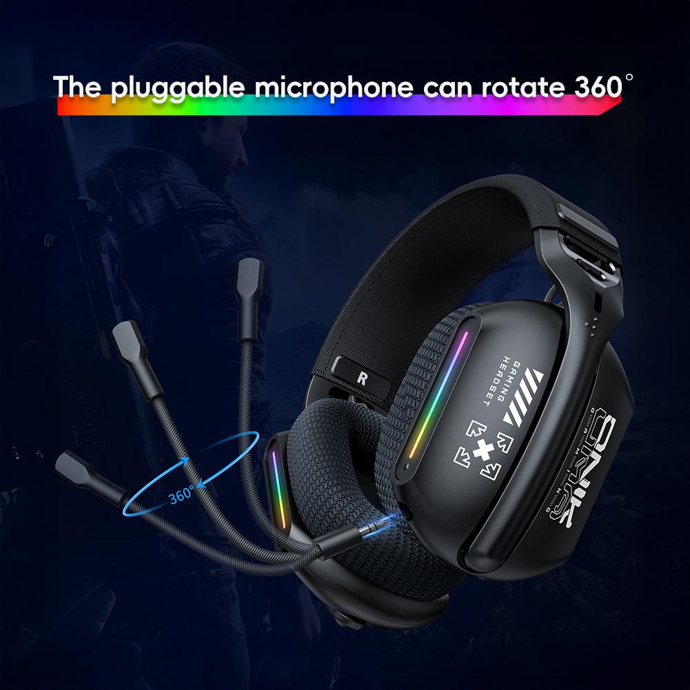 5.3 Słuchawki do gier e-sportowych z trzema trybami i wtykanym mikrofonem, efekt świetlny RGB, słuchawki Bluetooth z redukcją szumów nausznych