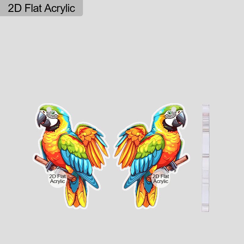 2D Flat Animal Earrings Colorful Parrot Pattern Acrylic Pendant Earrings Birthday Accessories Gift
