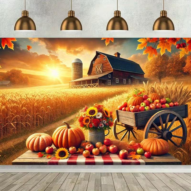 2D Thanksgiving Autumn Farm Harvest Pumpkin Photography Background 47.2x31.5inch/120*80cm
