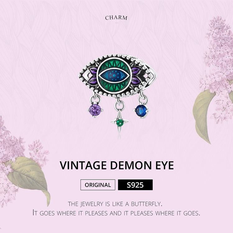 Bamoer Genuine 925 Sterling Silver Vintage Trendy Demon Eye Charm Pendant Fit for Original Bracelet & Bangle Women Fine Jewelry