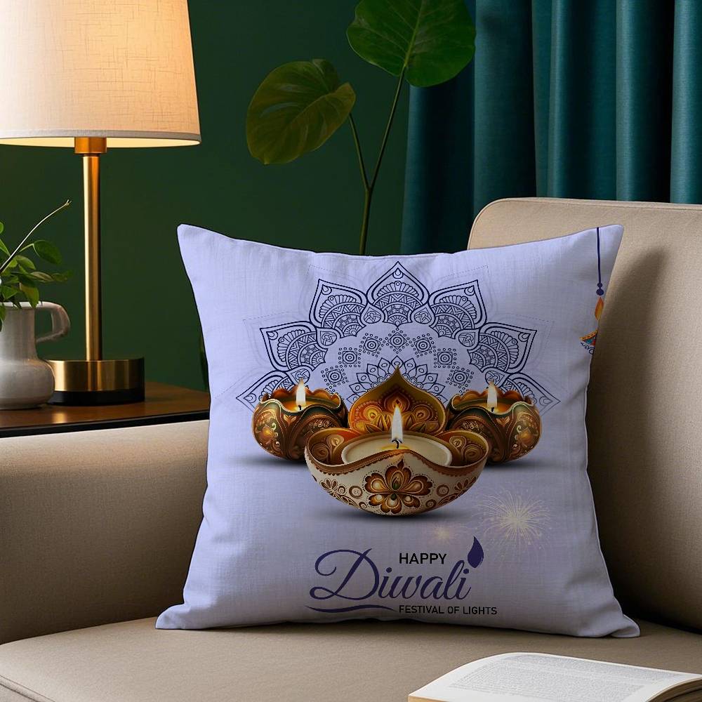 Diwali Festival Pillow Case Cozy Plush Pillow Cover Double Side Printed – Home Gift for Bedroom Decor