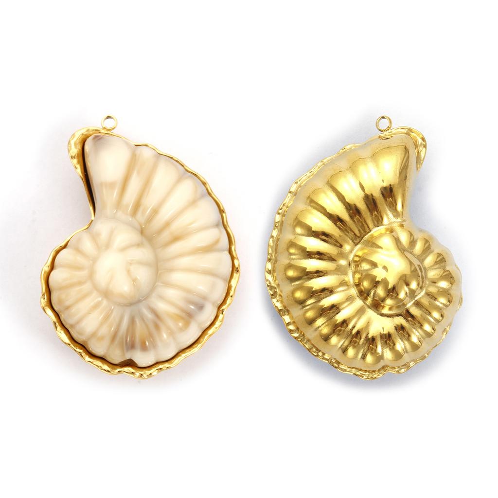 1 Piece 304 Stainless Steel Ocean Pendants 18K Gold Plated Resin Patch Shell Conch Charms For DIY Necklace Jewelry Making