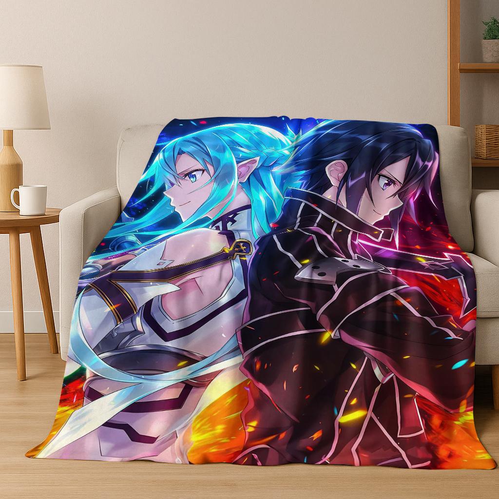 Anime SAO Sword Art Online Cartoon 3D Flannel Blanket,Cozy Soft Throw Blanket for Home Bedroom Bed Sofa Picnic Cover Gift Kids