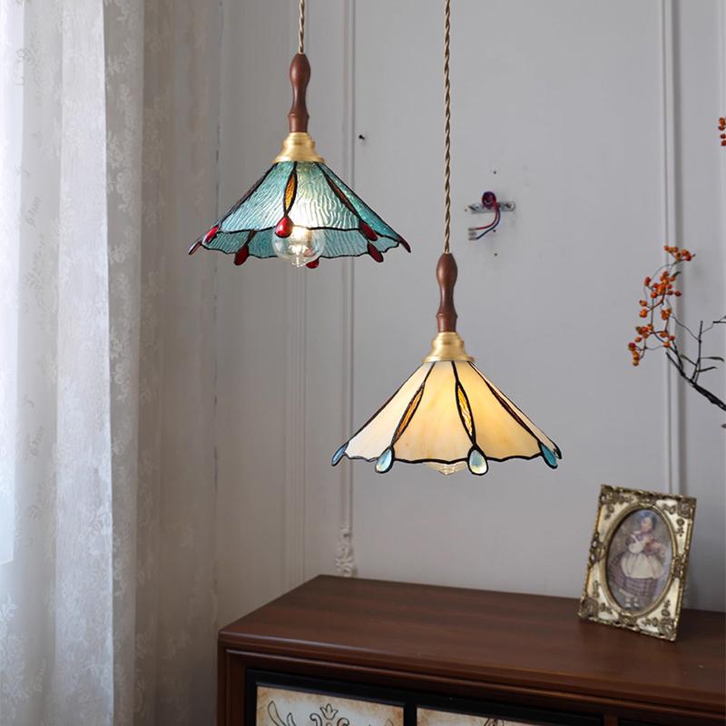 Tiffany Chandelier Retro Creative Stained Glass Lotus Pendant Light Corridor Bedroom Living Room E27 Single Head Hanging Lamps