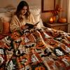 Decorative Throw for Couch Pumpkin & Bat Blanket, Halloween Soft Cozy Flannel Blanket Living Room Plaid Sofa Bed, Fall Home Decor Comfortable