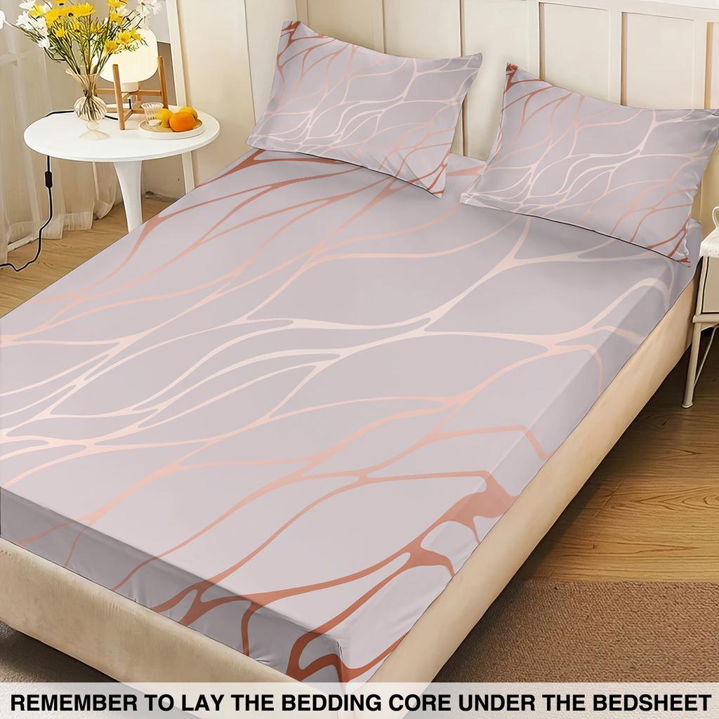 3PC Microfiber Satin Fitted Bed Sheet with 2 Pillowcase Anti-slip Printed Stretch Black Fitted Sheet 90x190 180x200 200x220