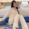 Japanese Style Cartoon Pajama Set for Women - Long Sleeve Cardigan with Chest Pad, Cute Homewear.