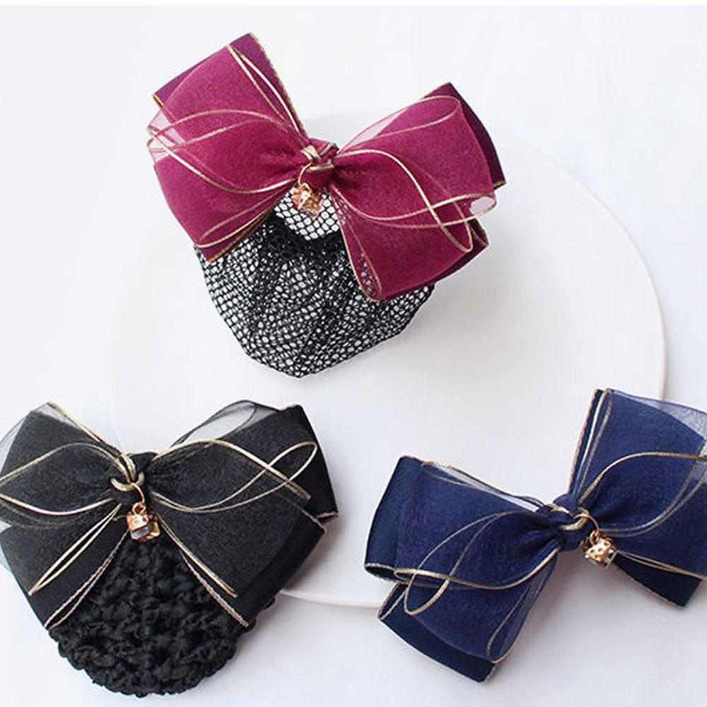 Trendy Exquisite Cloth Elegant Spring Clip Retro Mesh Snood Women Headdress Hairnet Bow headwear