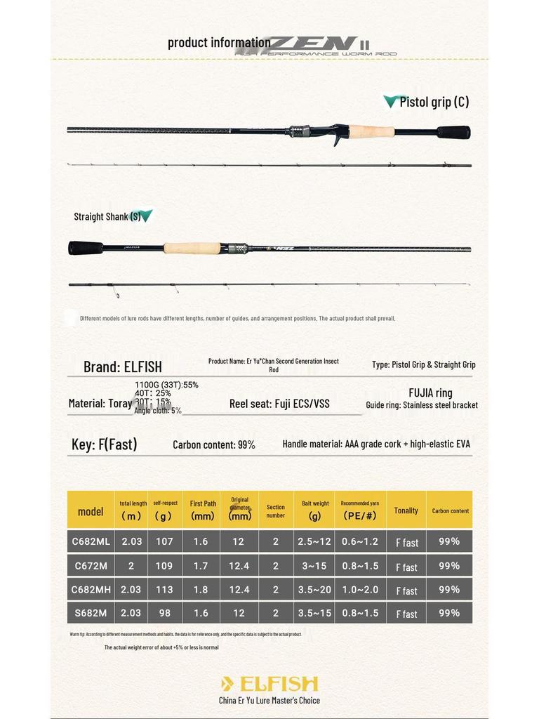 Er Yu ELFISH Zen II Ultralight Casting & Spinning Rod for Bass & Mandarin Fish