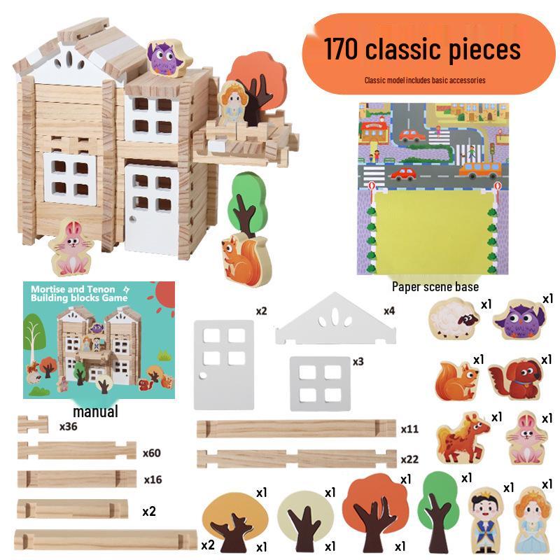 Educational Children's Wooden Building Blocks - Luban Mortise & Tenon, Free Assembly Cabin Gift for June 1st