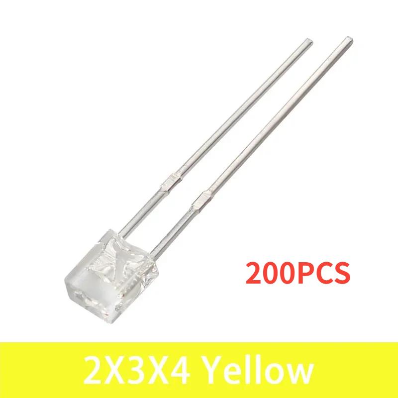 100/200PCS 2*3*4 LED Diode Kit Square LED Emitting Diodes Lamp White Red Green Blue Yellow Clear Diffused DIY Indicator 2x3x4mm