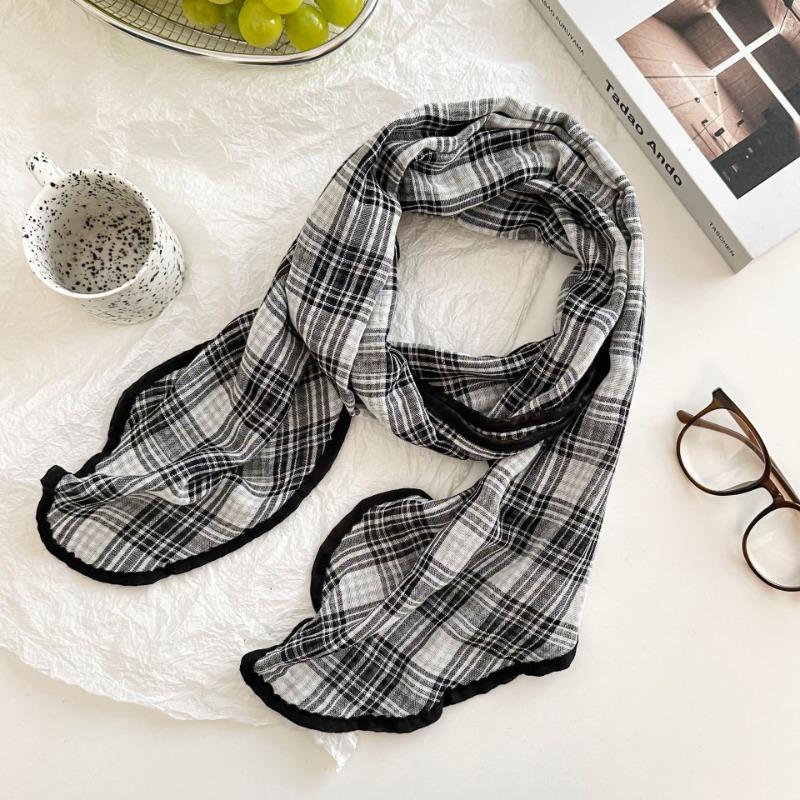 Silk Scarf New Literary Idyllic Bag Headscarf Headband Scarf Scarf Small Shawl Fashion Plaid Triangle Scarf Tied Waist