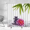 Spa Zen Duschvorhang, Grünes Blatt Zen Stein Bambus Meditationsdesign Stoff Badezimmer Vorhang Set Grüne und Weiße Duschvorhänge