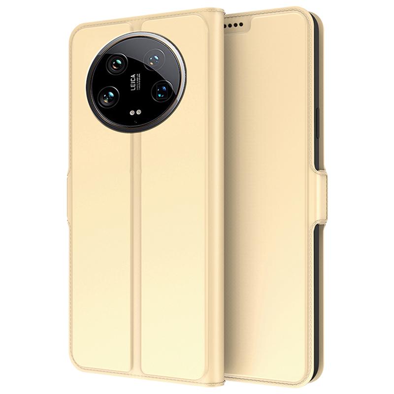 

For Xiaomi 14 Ultra Case TPU Inner Shell Card Holder Leather Stand Phone Cover Gold