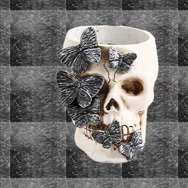 

Подставка-череп для ручек, держатель для кистей для макияжа, органайзер для ванной комнаты, жуткий готический декор для стола