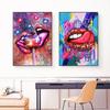 Modern Graffiti Art Sexy Colorful Lips Picturs Canvas Painting Oil Painting Modern Posters Wall Art For Living Room Home Decor