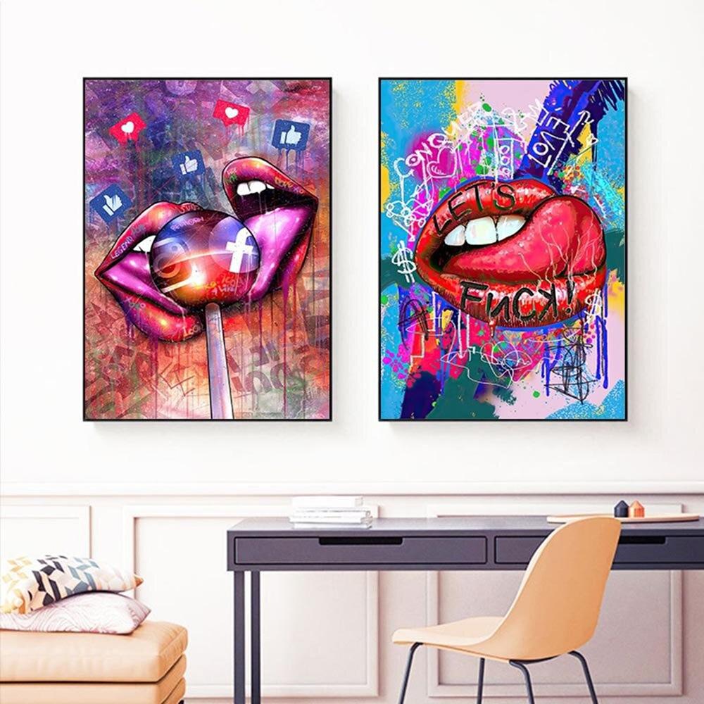 Modern Graffiti Art Sexy Colorful Lips Picturs Canvas Painting Oil Painting Modern Posters Wall Art For Living Room Home Decor