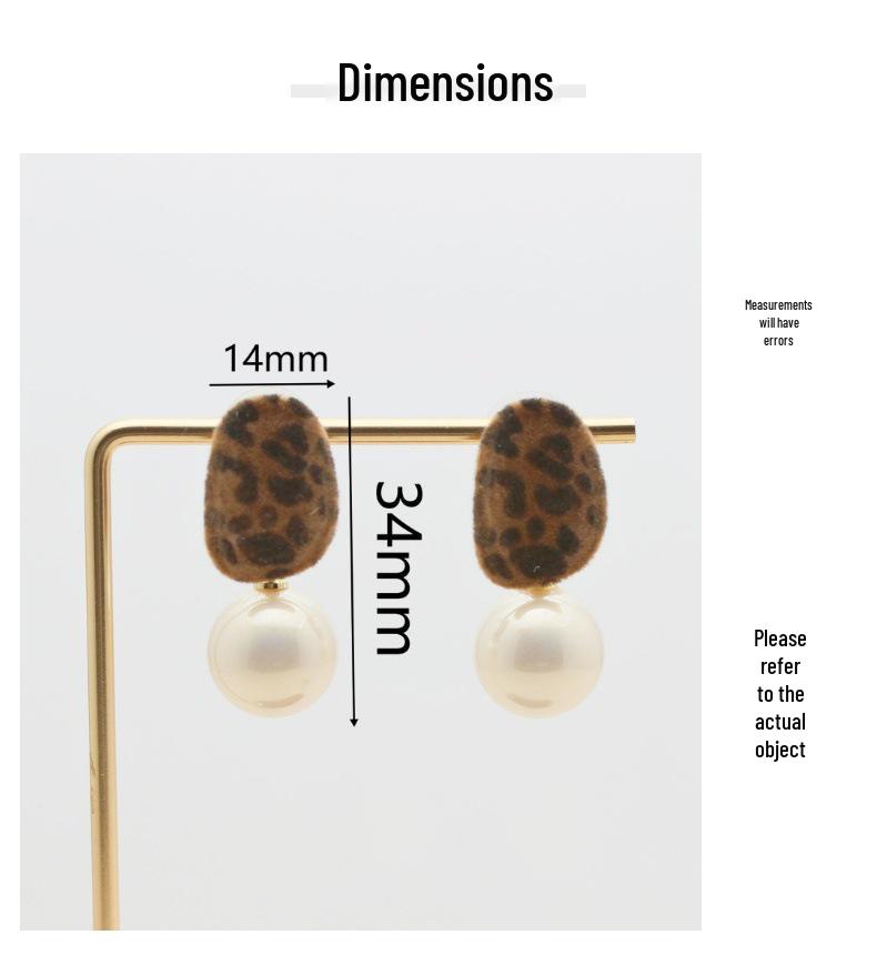 Retro Silver Needle Stud Earrings: Exaggerated Leopard Print with Pearl, European & American Hong Kong Style, Light Luxury Flocked Design