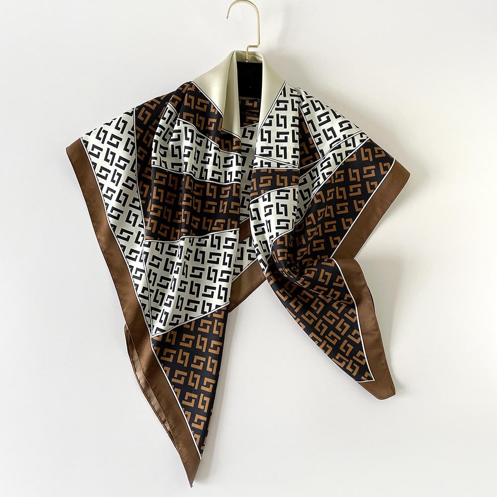 

Большой шарф Весна и Лето Универсальная шаль Принт Европейский и Американский Колорблок Сатин Имитация Шелка Твил Женский Шарф Воротник 90*90cm