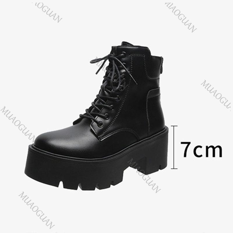 Fashion Autumn Winter New Soft Leather Ankle Boots Ladies Shoes Platform Lace Up Chelsea Black White Short Botas Thick Heeled Botines