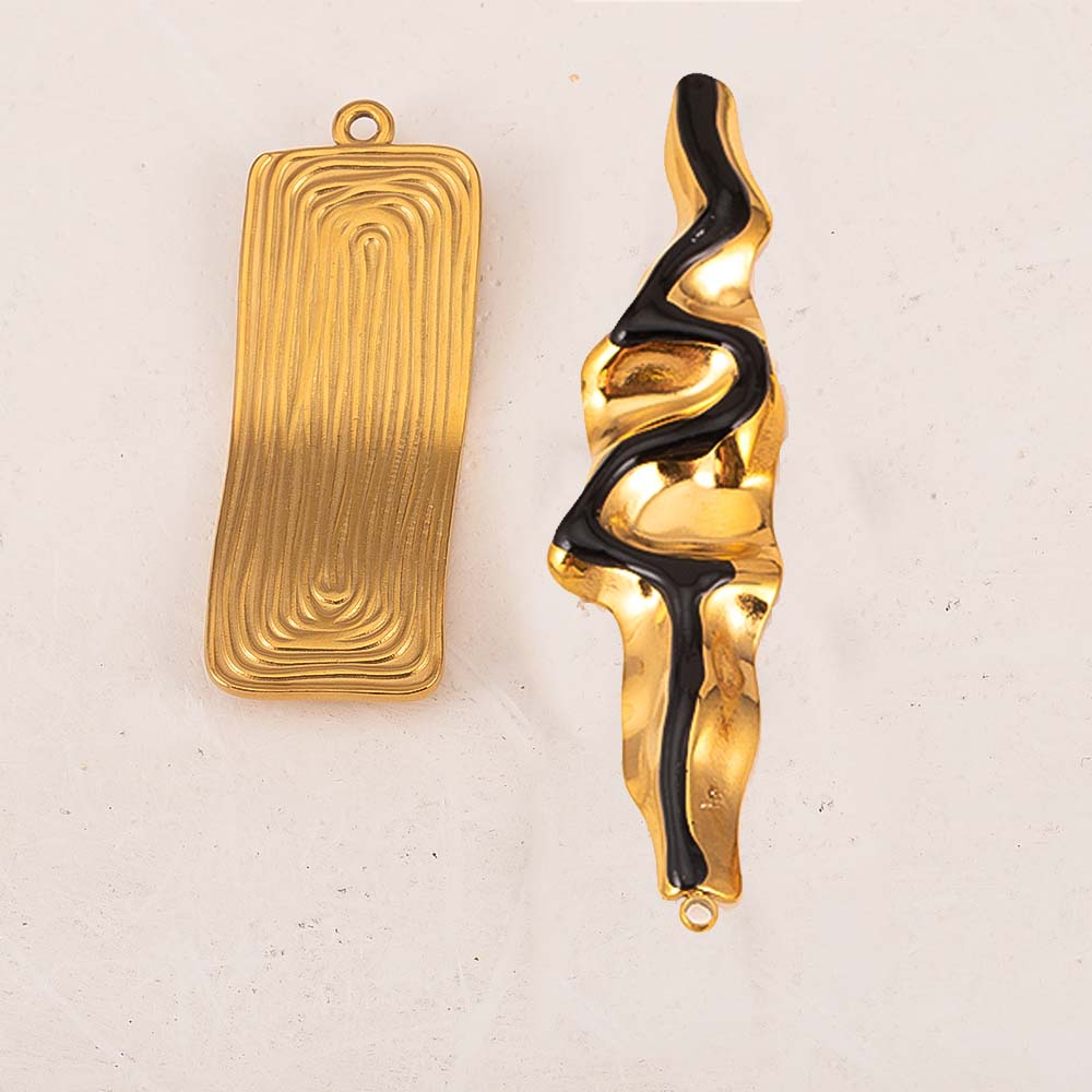 2pcs Punk Black Enamel Stainless Steel Pendant Necklace Charms Base Gold Plated Earrings Material DIY Bracelets Jewelry Findings