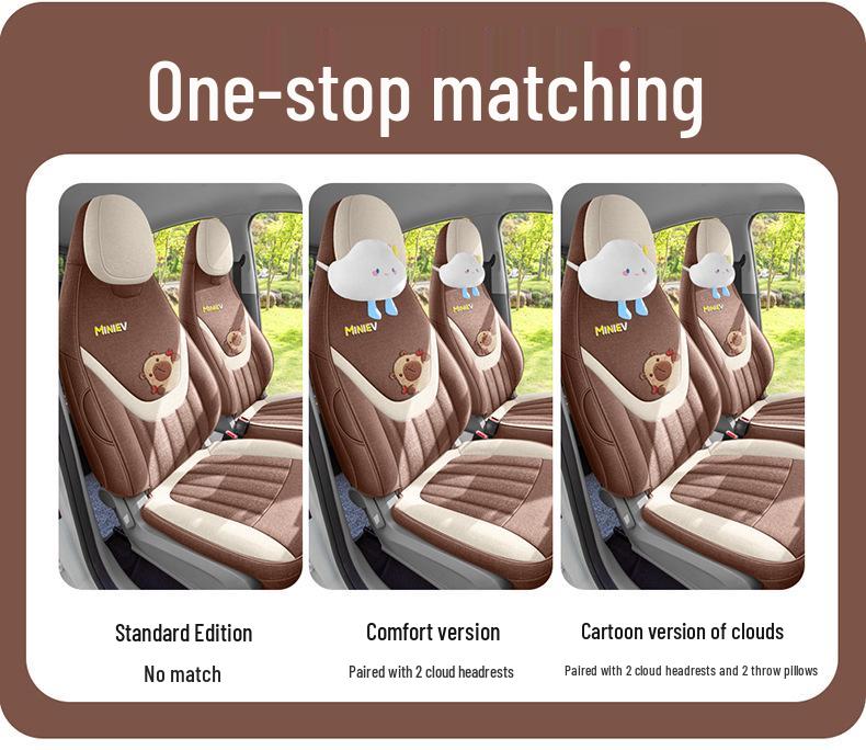 2026 Bingguo PRO Cartoon Linen Full Cover Breathable Seat Cushion for Five-Seater, 330km Premium