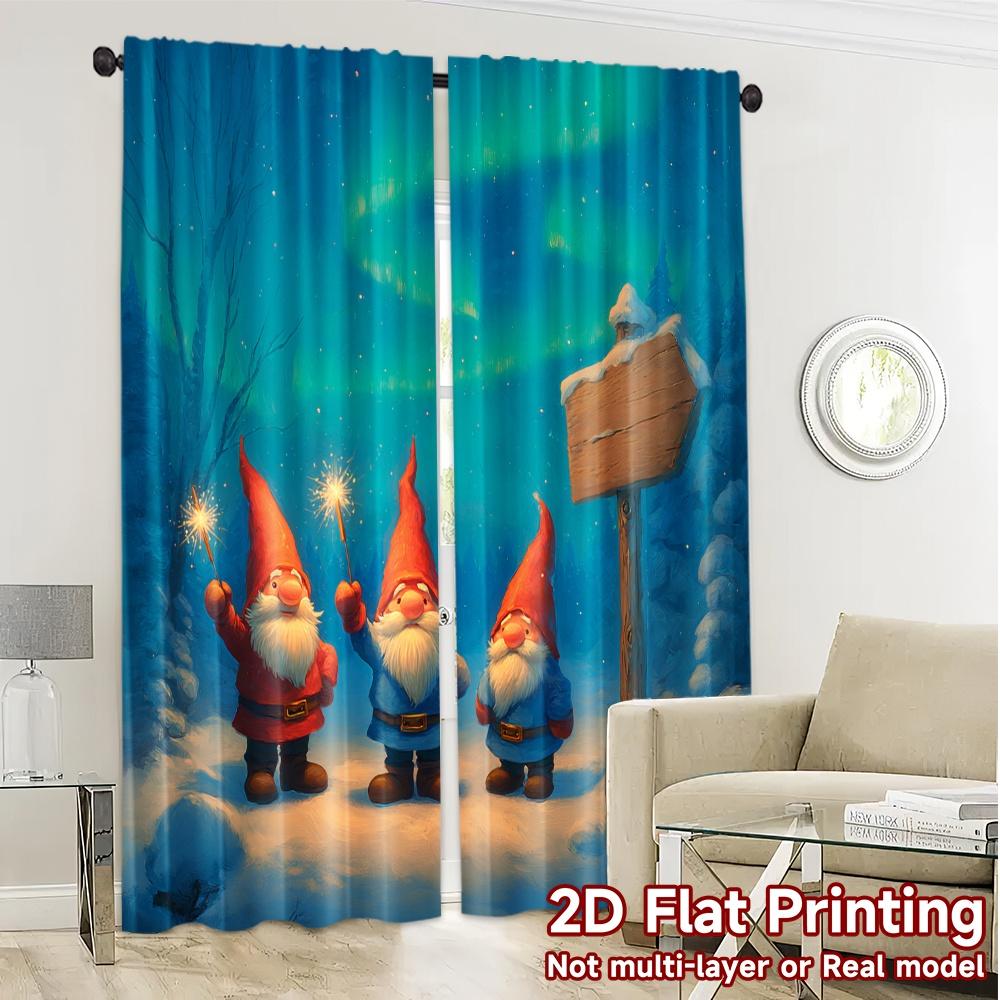 2D Flat Printing  JIT 2pcs   Curtains (Without Rod) Gnome Gathering Chic Minimalist Curtains Prints Light Filtering Curtains