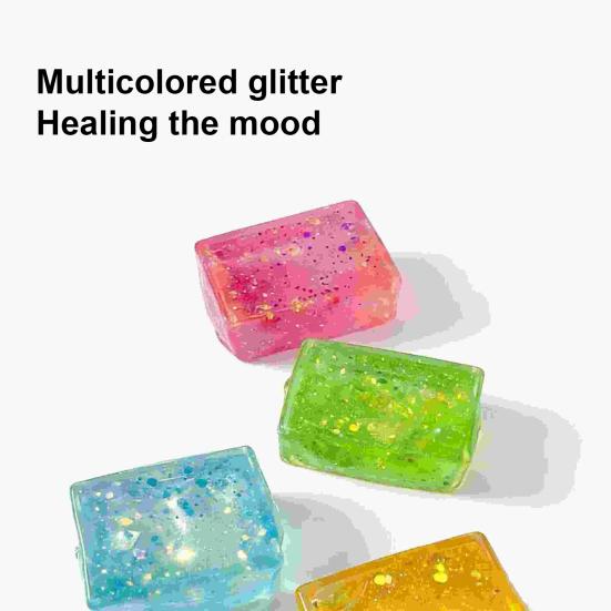 Glitter Rectangle Squeeze Toy Soft Stretchy Slow Rising Clear Rectangle Sensory Toy Anxiety Relief Stress Ball Classroom Prizes Party Favors