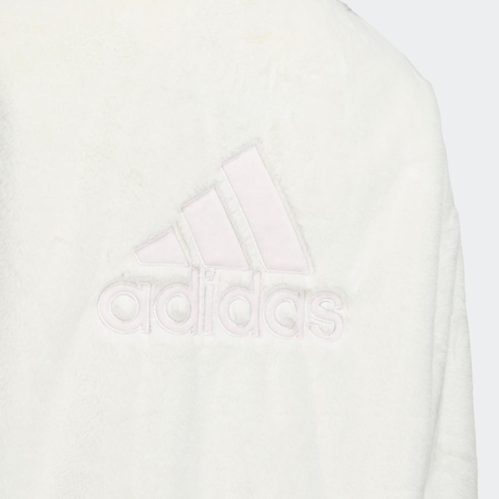 Adidas Met Fur Jacket With Embroidered Logo On The Back, Zippered Stand-Up Collar Women Outerwear White HM7102