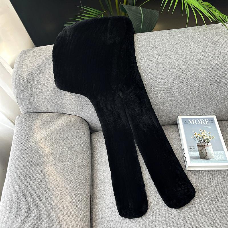 Rex Rabbit Fur Hat Scarf Integrated Snow Cap Winter Warm Ear Protection Shawl Windproof Cap Outdoor Men's and Women's