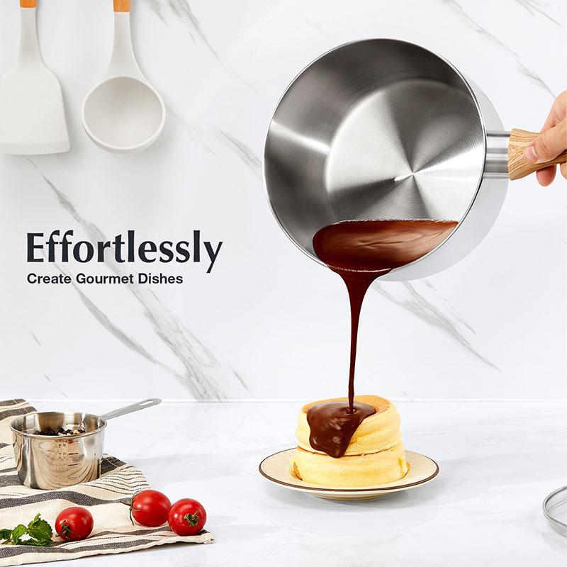 1 Quart Stainless Steel Saucepan With Glass Lid Wooden Handle Kitchen Saucepans Pot for Noodles Soups Hot Milk Cookware