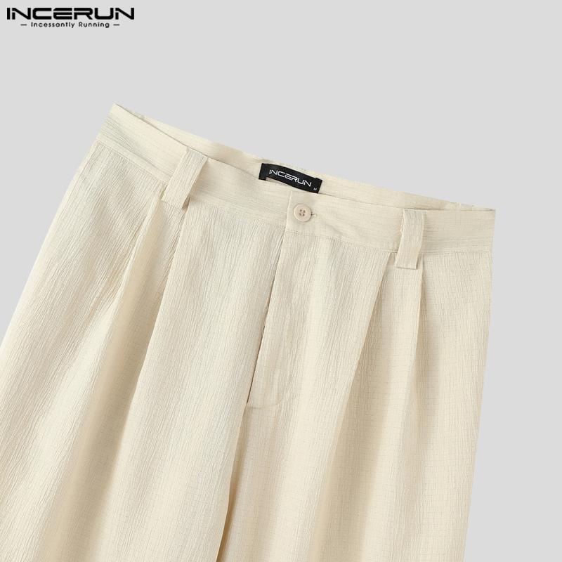 INCERUN Pánské zapínací v pase Jednobarevné Ležérní Texturované Dlouhé Rovné Kalhoty