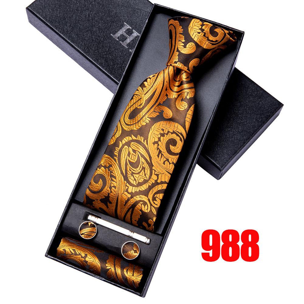 Hi-Tie 20 Stile, modische Herren-Krawatte, Paisley-Krawatte, Taschentuch, Manschettenknöpfe, Geschenkbox