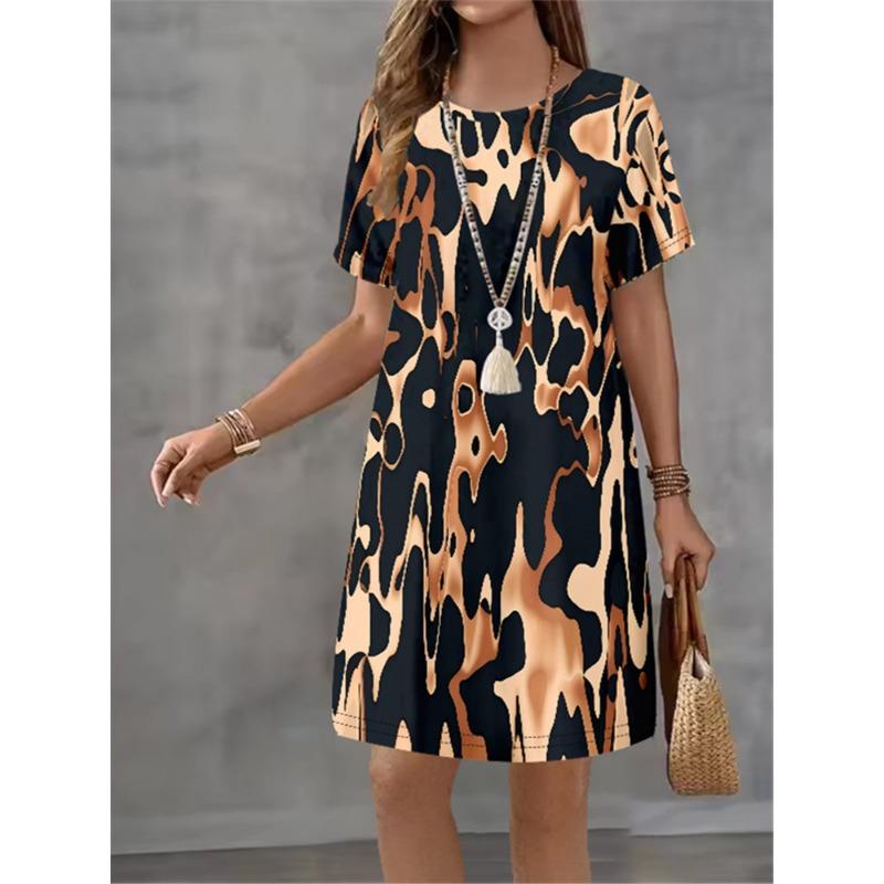 Colorful Geometric Patterns Women Short Dress Summer Fashion 3D Print Loose Mini Dress Casual Short Sleeve Ladies Party Dresses