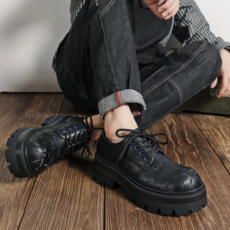 Derby Shoes Men's Autumn Low-top Niche Martin Shoes Platform Black Tooling Shoes British Casual Small Leather Shoes 2905-M