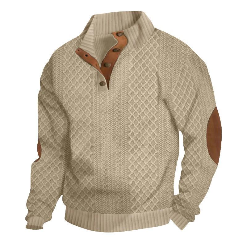 Men's European Size Jacquard Knit Stand-up Collar Hoodie - Autumn/Winter Casual
