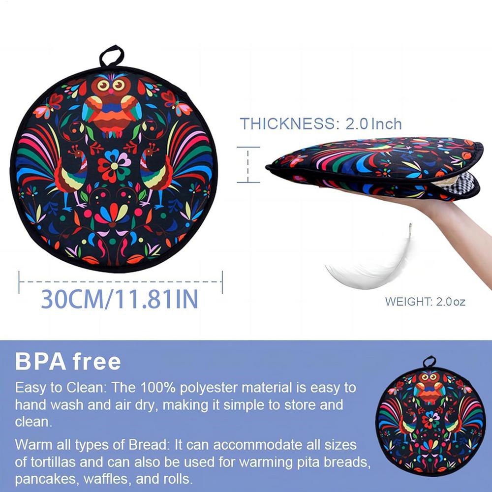 Microwave Tortilla Warmer 12Inch Insulated Cloth Tortilla Bag Naan Taco Food Warmer Pouch for Corn Taco Pizza Roll Home Party