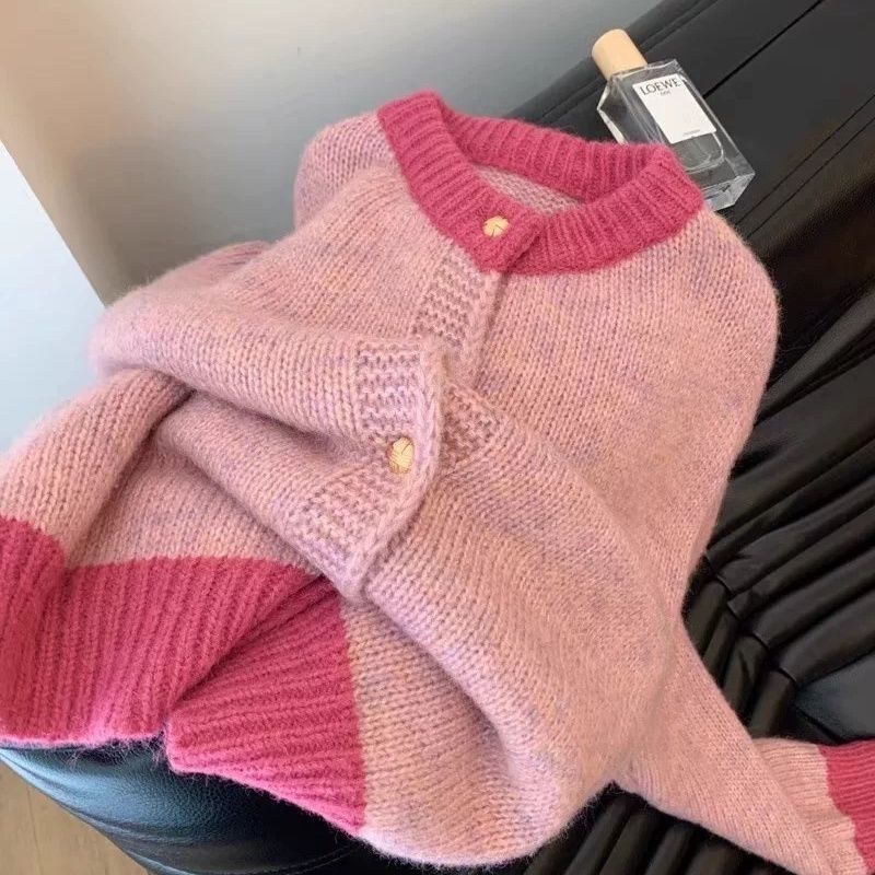 Yellow Short Sweater Coat for Women Spring Autumn Outfit Lazy Style Knitted Cardigan Top